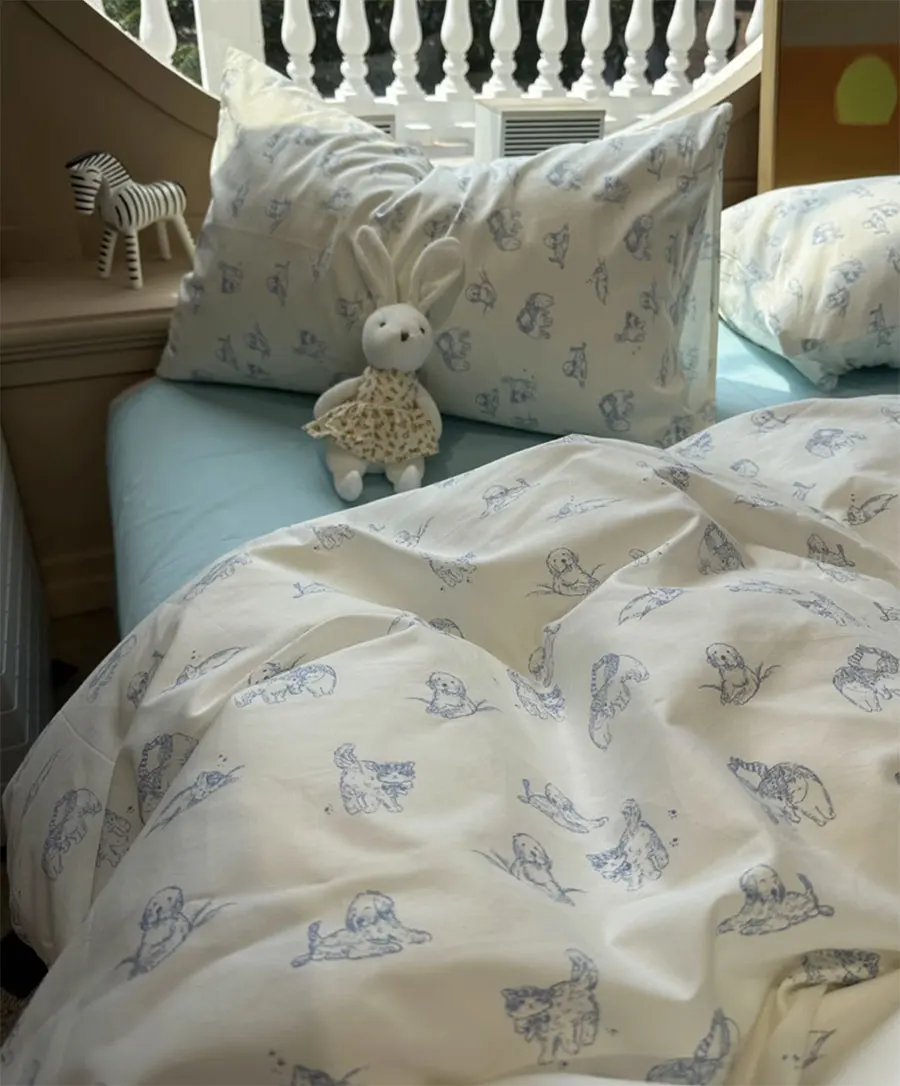 

Fashion cute cartoon bedding set child teen,twin full queen cat dog blue cotton home textile bed sheet pillow case quilt cover