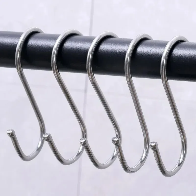 5/10/20PCS Stainless Steel S Shaped Hook Kitchen Bathroom Clothing Hooks Multi-functional Metal Hanging Hook Railing Hanger Bags 2