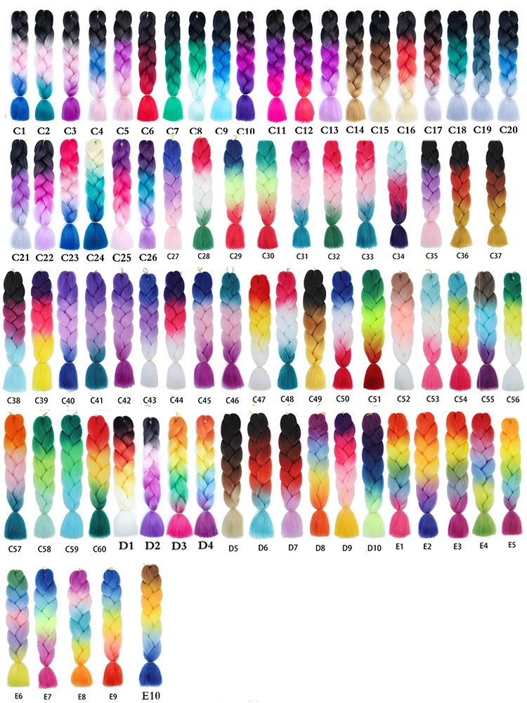 Alileader 24" Jumbo Braids Hair Synthetic Ombre Braiding Hair Extensions For Making Crochet Style 103 Colors Rainbow