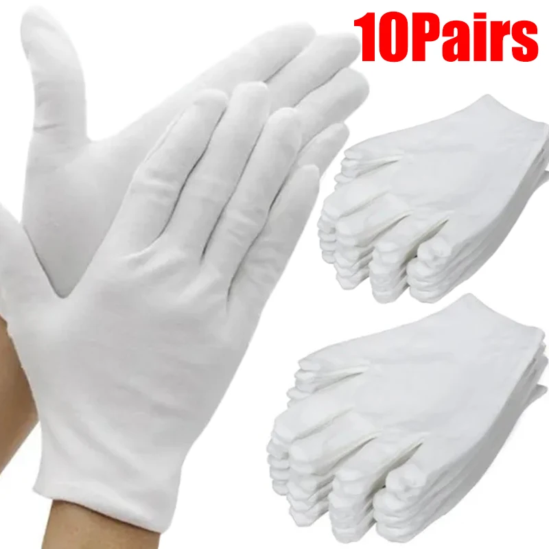 

10Pairs White Cotton Work Gloves for Dry Hands Handling Film SPA Gloves Ceremonial High Stretch Gloves Household Cleaning Tools
