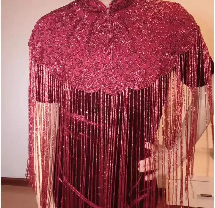Dubai Arab Heavy Industry Nail Bead Long Tassel Cheongsam Robe Shawl