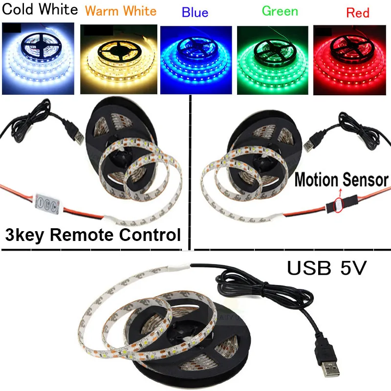 1M-5M 5V LED Strip Lights Cool Warm White Camping USB Powered Cable Light