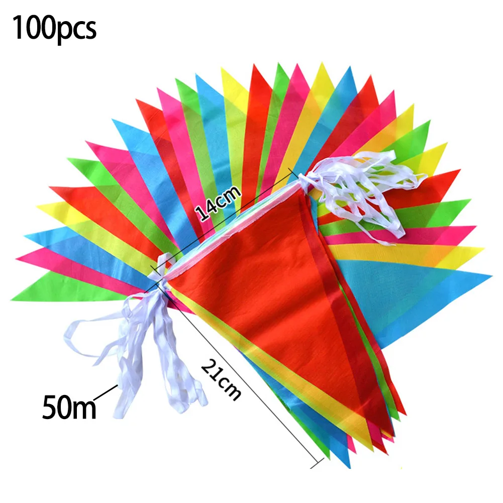 50 Metri 100 Bandiere Bandiere Triangolari Multicolori Bunting Banner Pennant Festival Decorazione Esterna Ghirlanda Festival Party Holiday