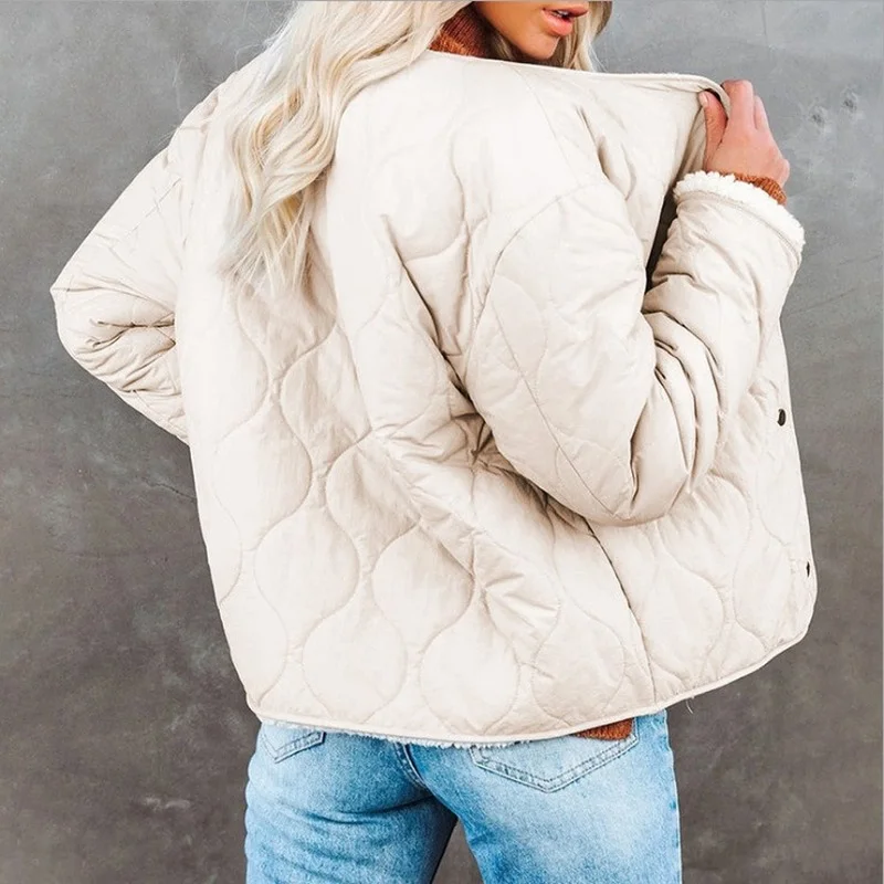 2023 Long-sleeved Quilted Padded Jacket Casual Solid Color Short Parka Coat Coat Jacket Women's Winter Women's Fashion Jacket