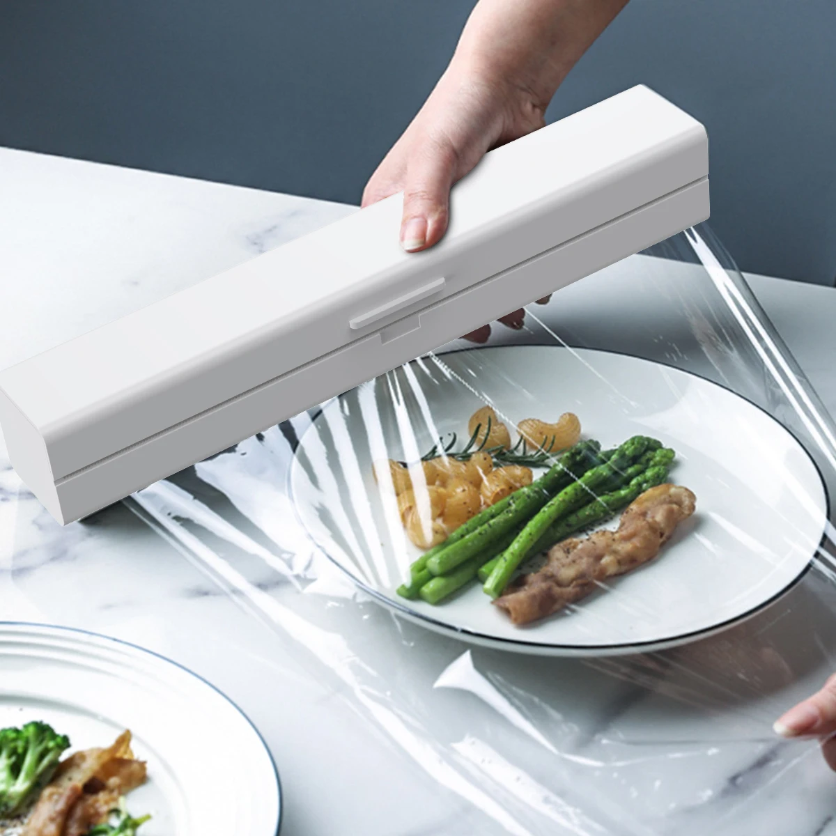 Food Film Dispenser 2 in 1 Magnetic Plastic Wrap Dispenser Cutter Storage Box Aluminum Foil Cutter Kitchen Accessories