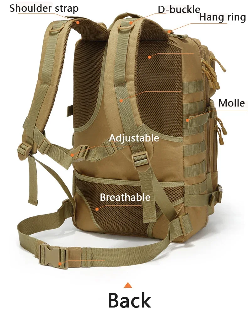Description Picture 6 of item50L Hunting Backpack Large Capacity 3 day Molle Pack Men Climbing Backpack Bug Out Bag Rucksack for Outdoor Sport Travel Fishing