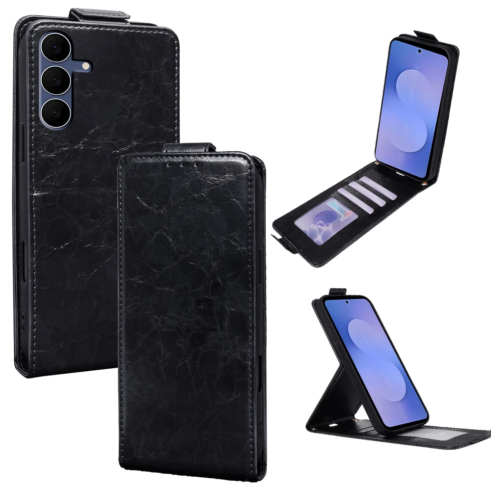 Oil Waxed Leather Vertical Flip Case with Card Slots