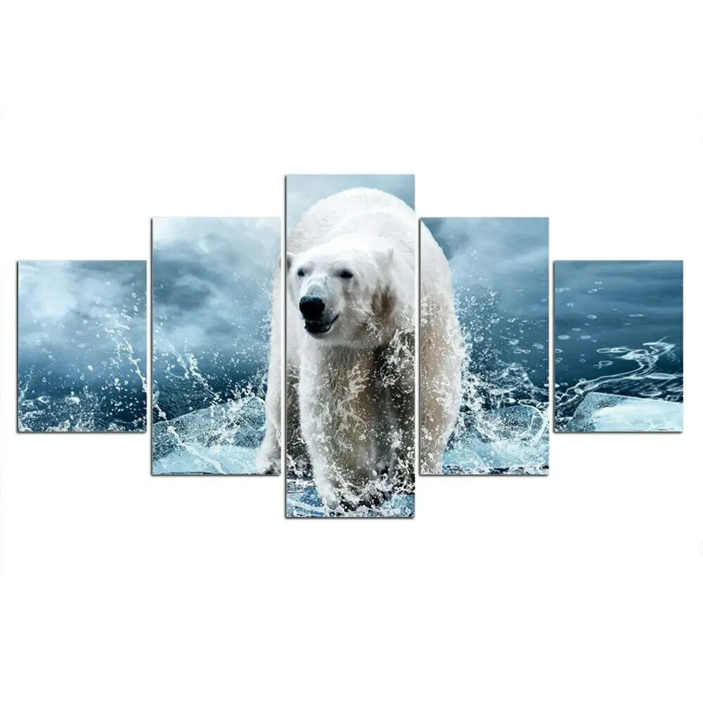 

5Pcs Polar Bear Water Animal 5 Pieces Pictures Home Decor 5 Panel Room Decor Modern Abstract Canvas Wall No Framed Paintings