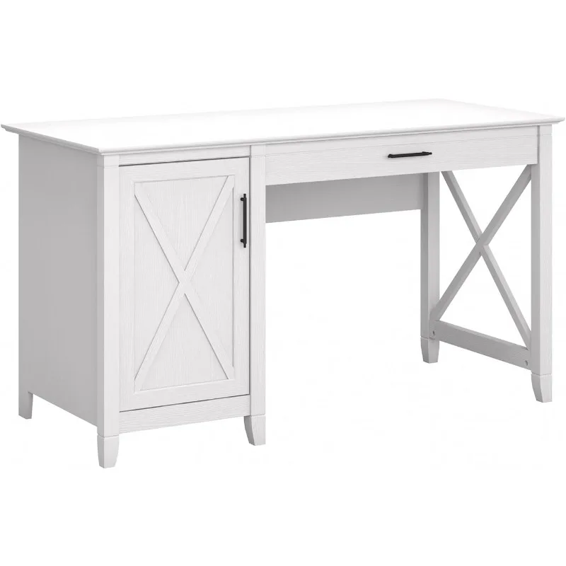 

Bush Furniture Key West Computer Desk with Storage | Small for Home Office | Modern Farmhouse, 54W, Pure White Oak Office Desks