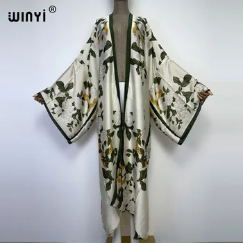 WINYI Bohemian Printed Bikini Cover-ups Elegant Kimono blog holiday party Dress Women free Size Beach Wear Swim Suit Cover Up 1