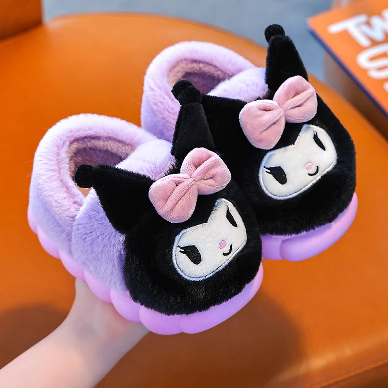 Winter Cute Cartoon Cover Heel Children's Fluffy Slippers Soft Non-slip Warm Flat Mule Boys Girls Teen Indoor Home Cotton Shoes kids slippers plush slippers cotton slippers