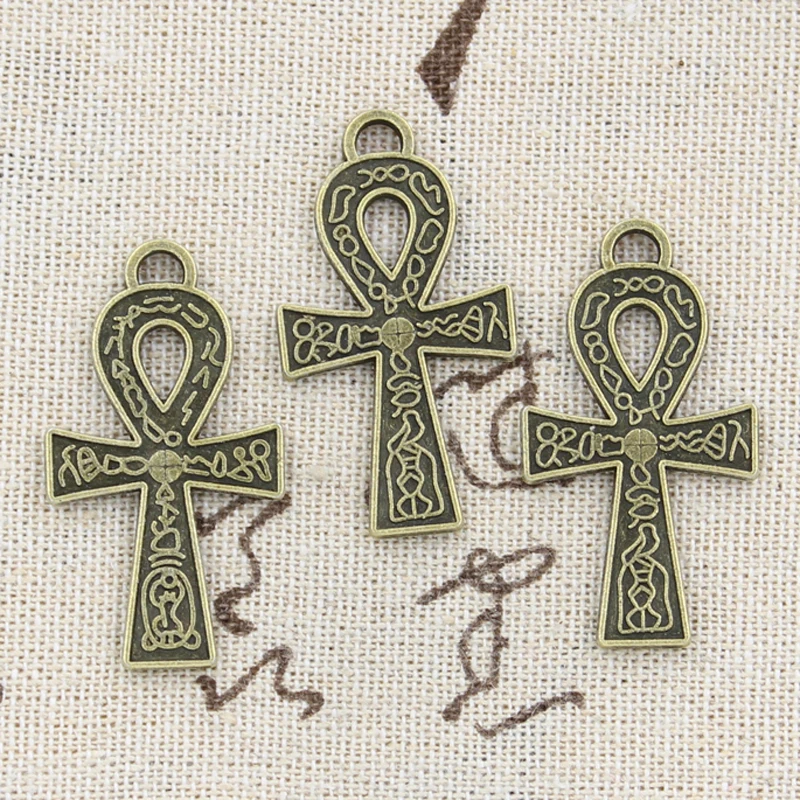8 개 매력 이집트 Ankh 생활 기호 십자가 38x21mm 수제 펜던트 맞춤, 빈티지 티베트 청동, DIY 목걸이