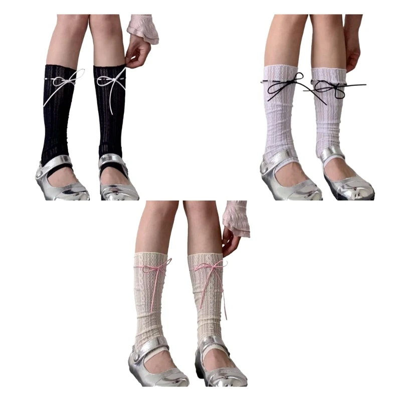 

Womens Knee High Socks Girls Lace Bowknot Long Stockings Loose Socks,Sexy Lace Leg Warmer Knee Socks 449B