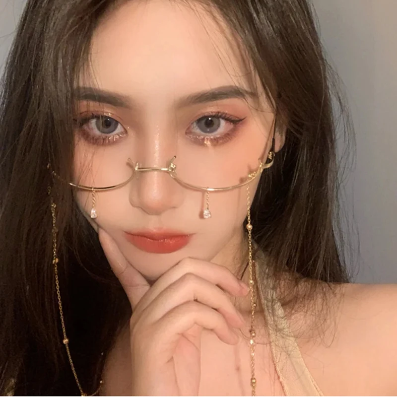 Chic Women's Half-Frame Glasses with Decorative Water Drop Design