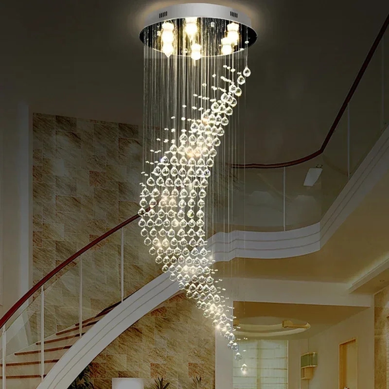 Description Picture 5 of itemLong Staircase Crystal LED Chandelier Modern Lamp Luxury Spiral Hanging Light Fixture Home Decoration Crystal Ball Pendant Lamp