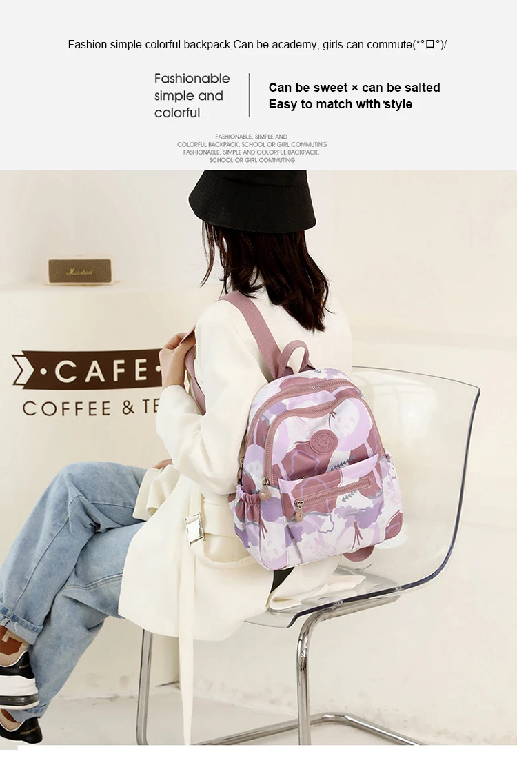 2022 New Nylon Cloth Ladies Backpack Fresh And Sweet Oxford Cloth Rucksack Fashion Casual Backpack Light Travel School Bag