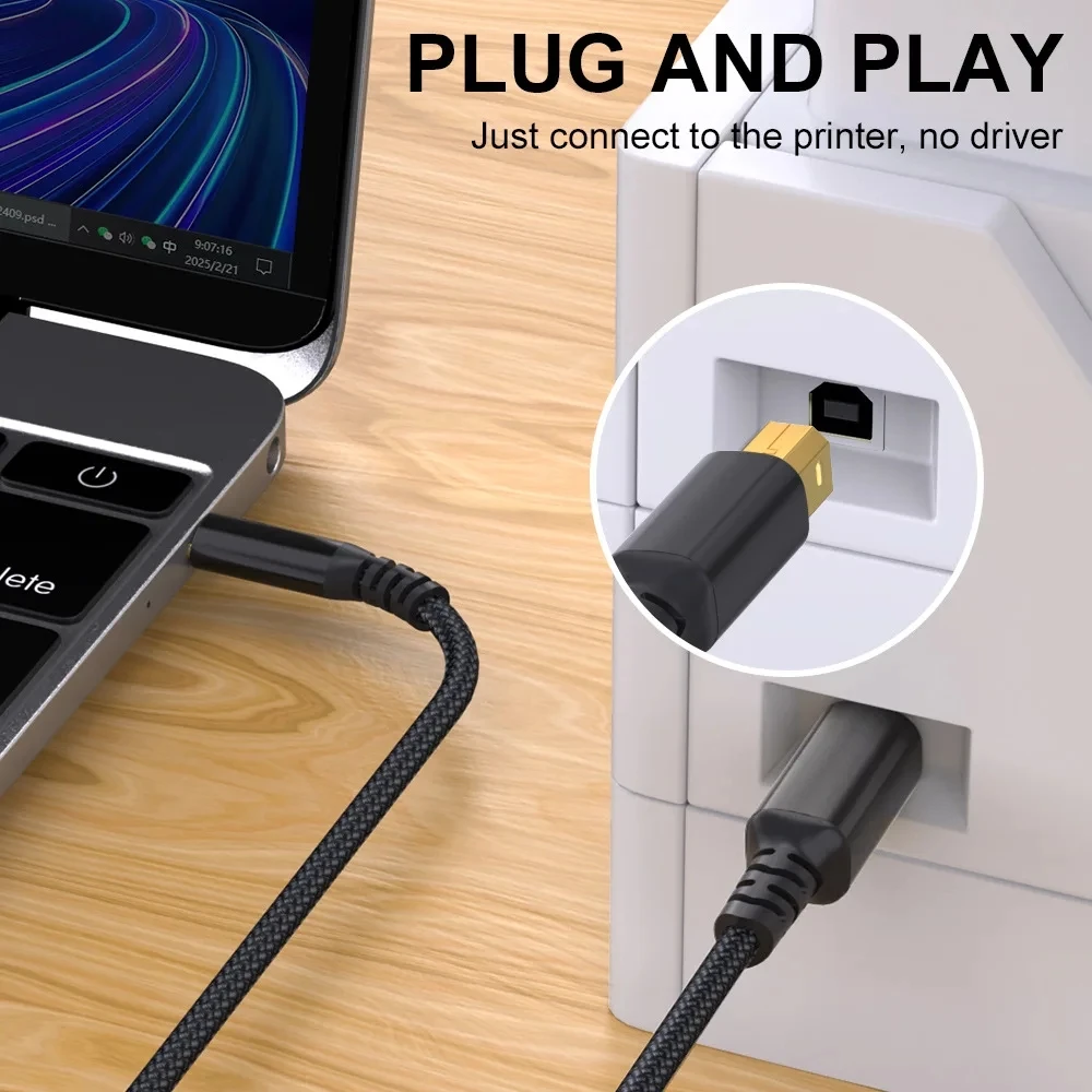 Gold-Plated USB 2.0 Data Cable for Printers and External Hard Drives