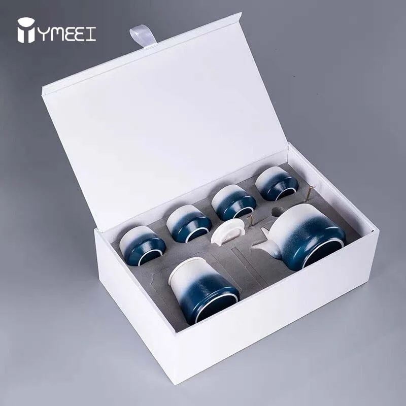 

YMEEI Ceramic Kung Fu Tea Set Japanese Style Travel Tea Pot and Cup Set Home Office Tea Ceremony Gift Box Gradient Color Teapot