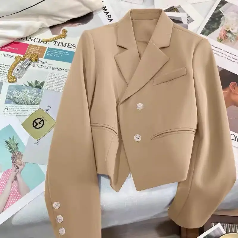 

Короткий женский пиджак цвета хаки, Новый Повседневный Универсальный укороченный пиджак-пальто в Корейском стиле, весна-осень 2024, K048