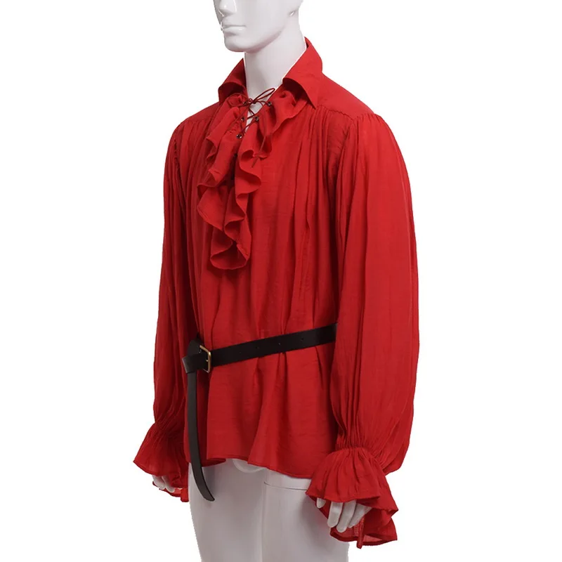 Shirt Tops Medieval Renaissance Lacing Up Bandage Ruffles Fashion Men Vintage Costume Fluffy Long Sleeve