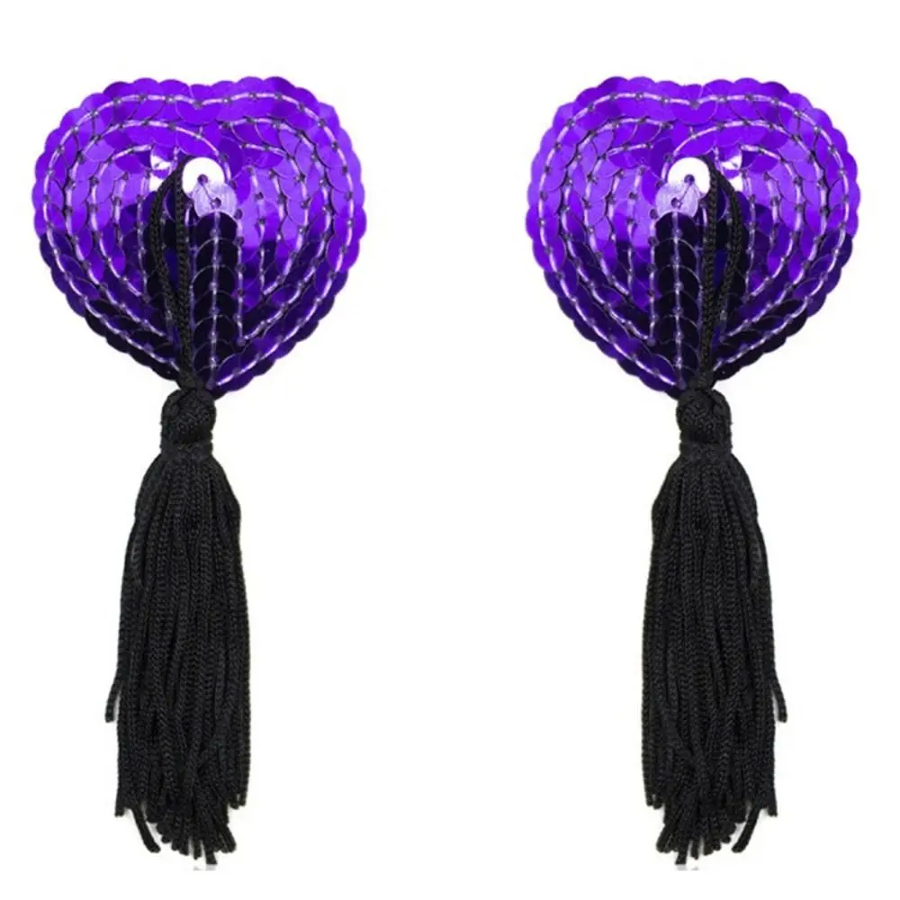 1 Pair Sequin Heart Shape Bra Reusable Self Adhesive Tassel Womens Silicone Pasties Breast Bra Nipple Covers