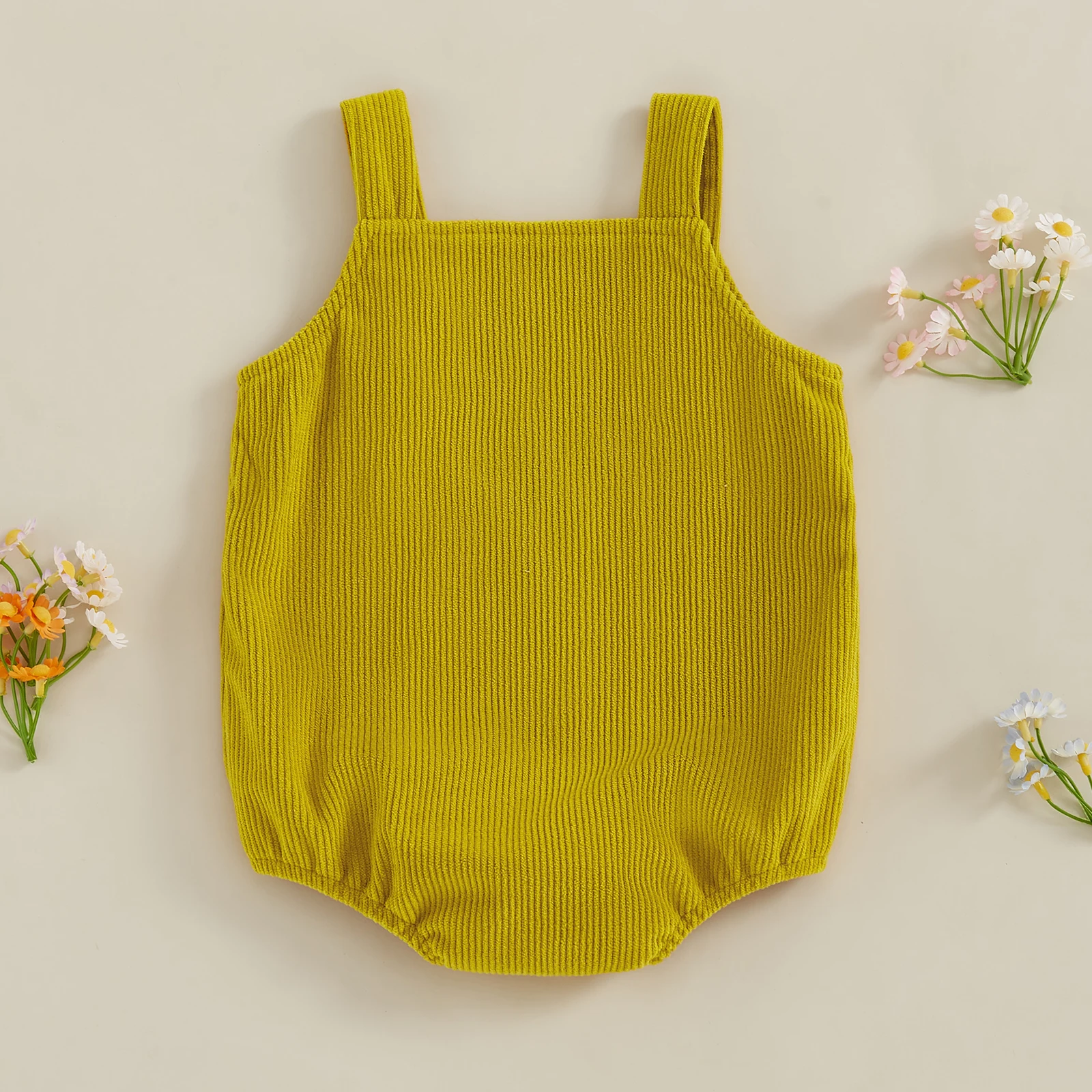귀여운  코듀로이 롬퍼 민소매 자수 무당벌레 꿀벌 과일 버섯 바디수트 오버올 남아 여아 의류