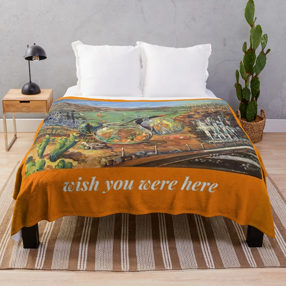 

Wish you were here orange car Throw Blanket Luxury Designer Blanket Dorm Room Essentials