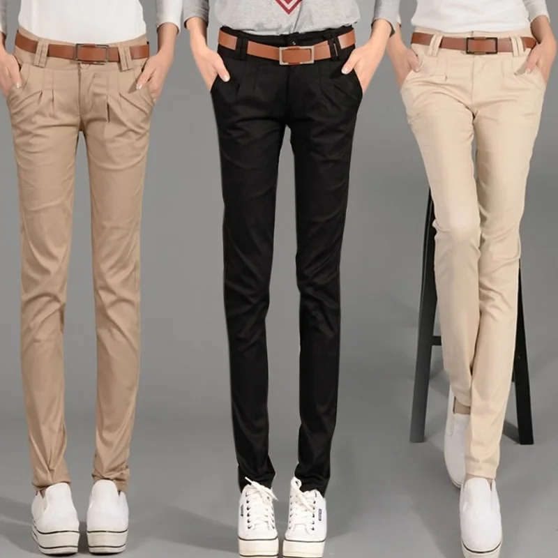 Casual High Waist Pants Women 2023 Korean Fashion Spring Autumn Black Khaki Pencil Pants Office Ladies Streetwear Long Trousers rainie sean pu leather knitted women belt vintage ladies belts for dresses ethnic style khaki black brown female waist belt