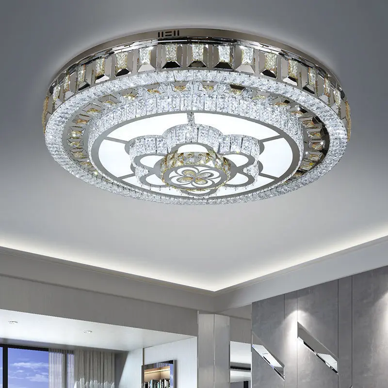 

High-grade crystal lamp atmospheric round LED ceiling lamp hall hotel living room chandelier