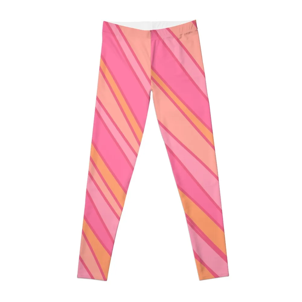 

Pink and Orange Striped Retro Abstract Pattern Leggings sporty woman push up high waist Womens Leggings