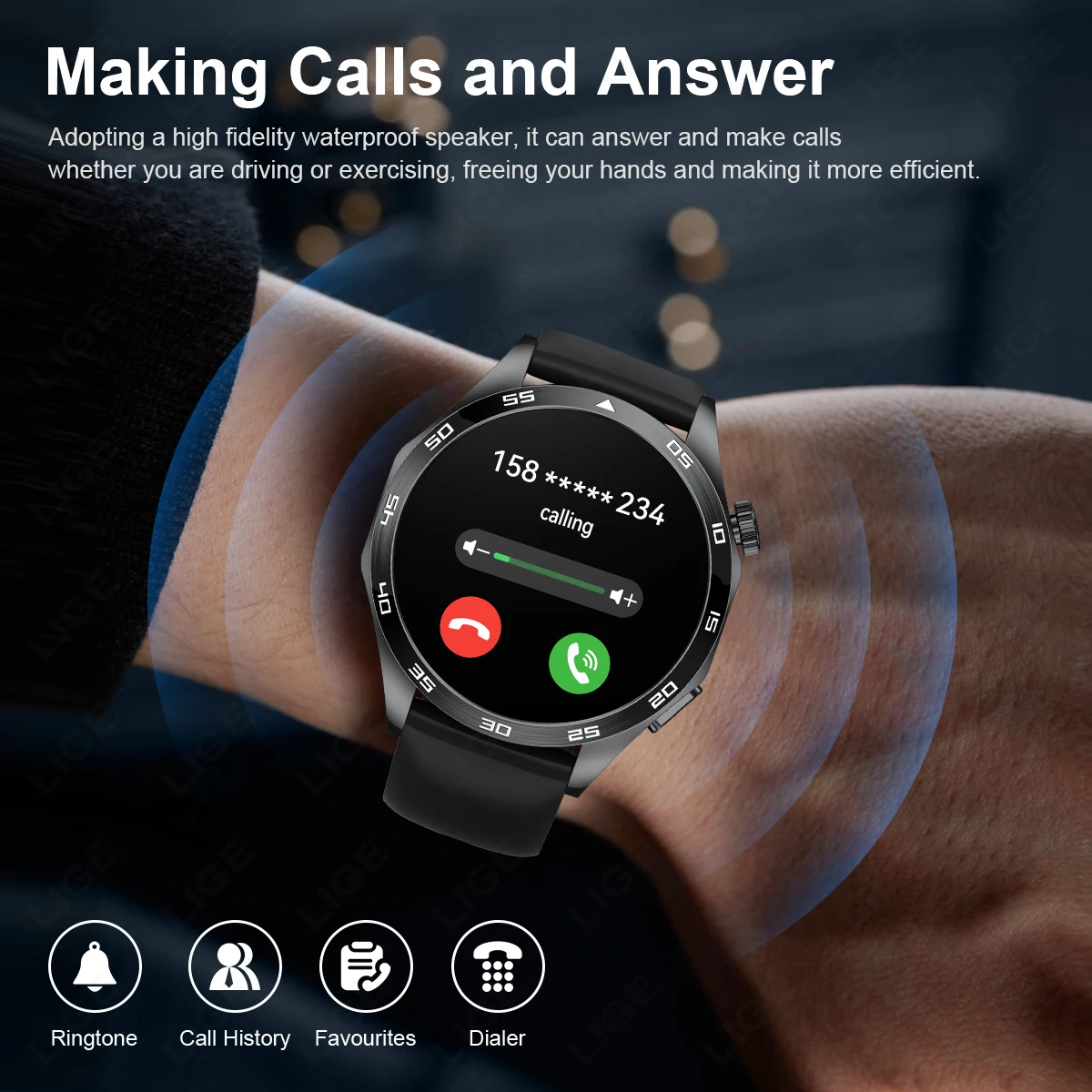 LIGE 1.50” Smart Watch Men Sport Waterproof Fitness Heart Rate Watches Waterpoof Bluetooth Call Smartwatch Men For HUAWEI XIAOMI