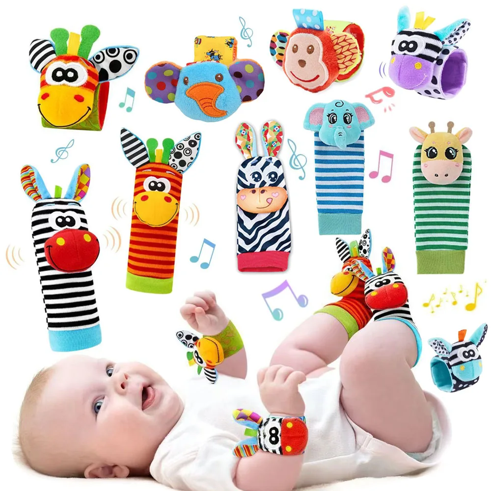 Baby-Handgelenkrasseln, Tier-Socken für Neugeborene, Fußfinder-Handgelenksriemen, sensorisches Spielzeug für Babys (0-12 Monate), Geschenk_voghion.com