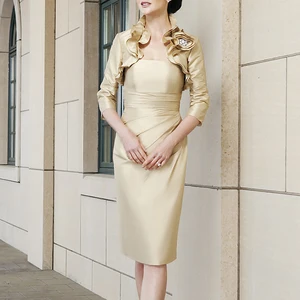 Two Pieces Elegant Mother of the Bride Dresses with Jacket Satin Knee-Length Mermaid Wedding Party for Guest 2023 Evening Gala