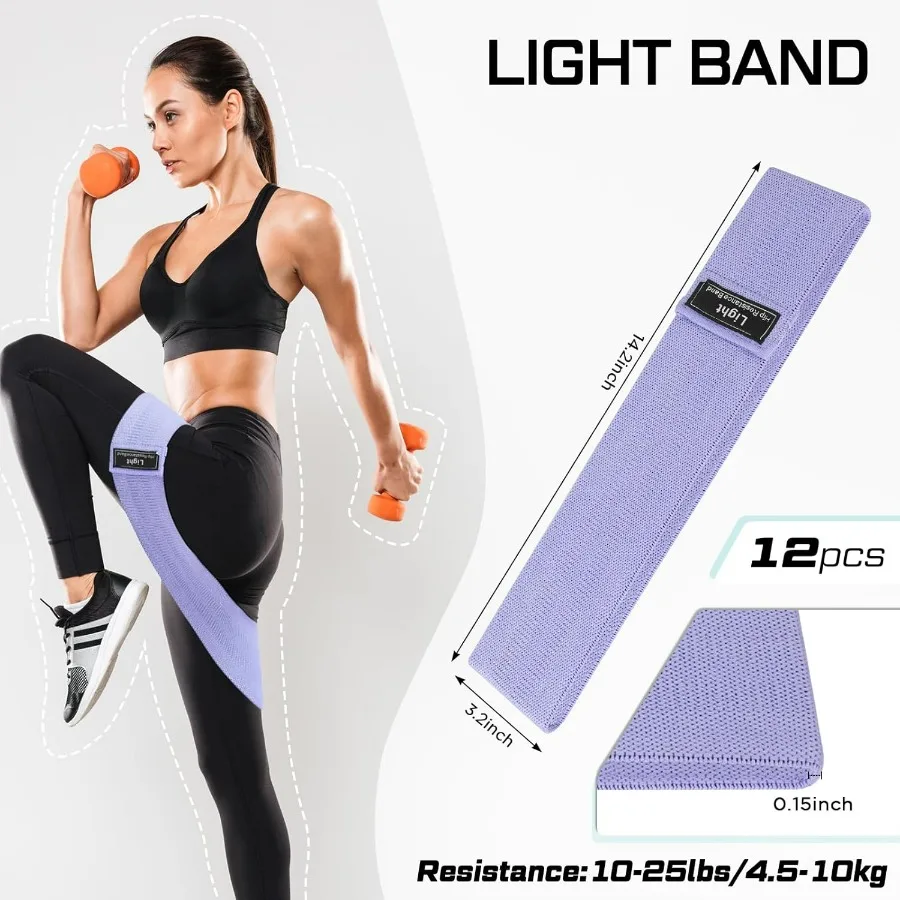 12 Pcs Fabric Resistance Bands for Working Out Booty Workout Stretch Exercise Bands Non Slip for Legs Squat Resistance Loop for