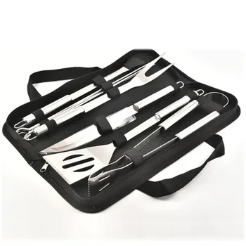 9 Piece Portable BBQ Tool Kit with Fabric Case Outdoor Grill BBQ Set Spatula Clip Skewer Grilling Tools 1
