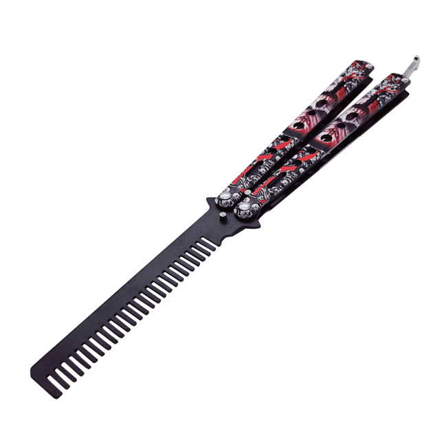 Comb Stainless Steel Practice Training Butterfly Knife Comb Beard Moustache Brushe Salon Hairdressing Styling Tool