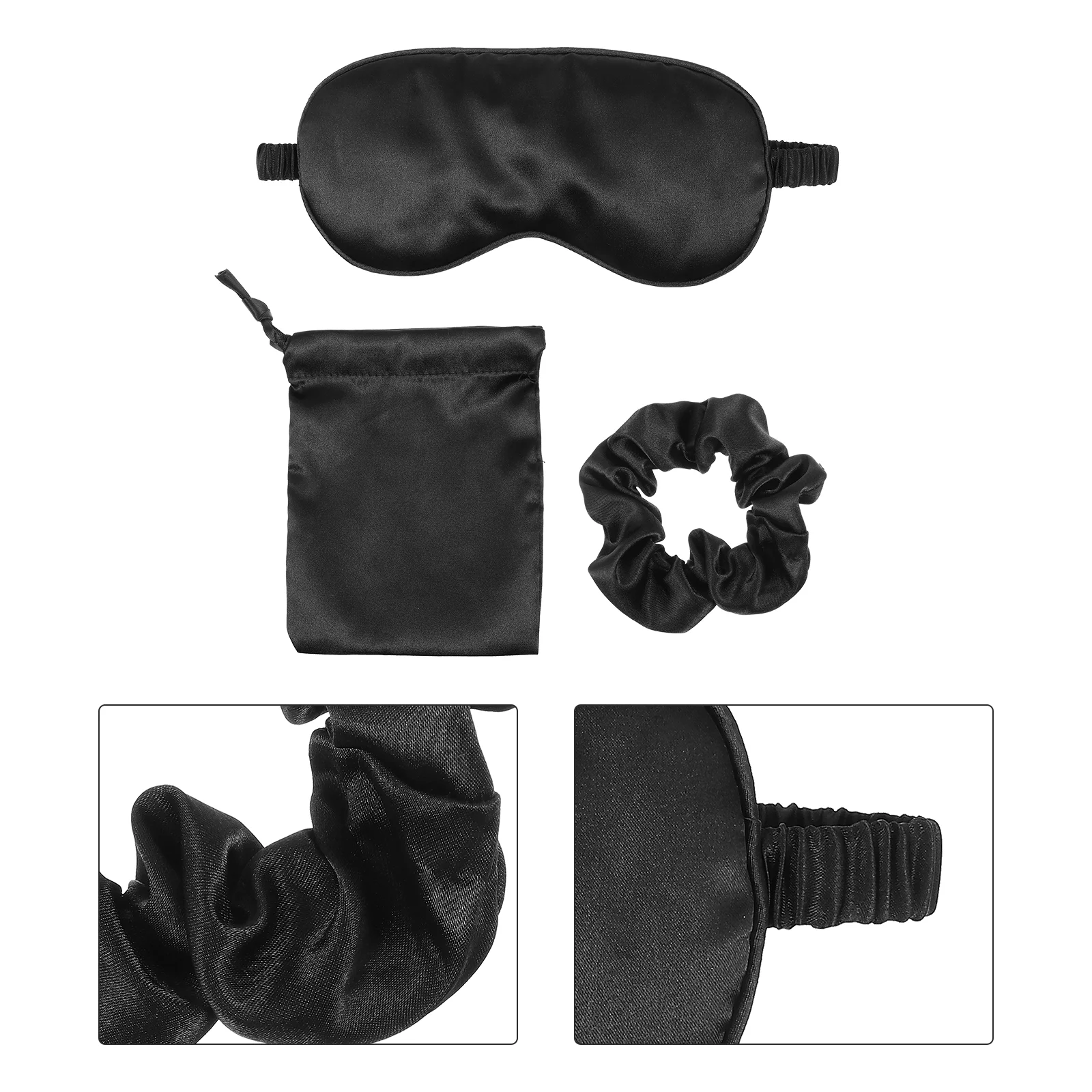 

Sleep Mask Hair Ties Set Silk Eye Night Blindfold Travel Include Eyeshade Cover Satin Hair Scrunchies Storage Bag Green