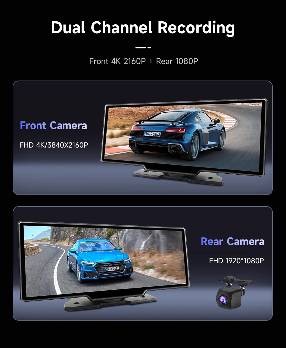 Description Picture 4 of itemJMCQ 10.26" Car Display 4K & 1080P Dual Lens DVR Video Recorder Wireless Carplay And Android Auto 3840*2160P Portable Head Unit