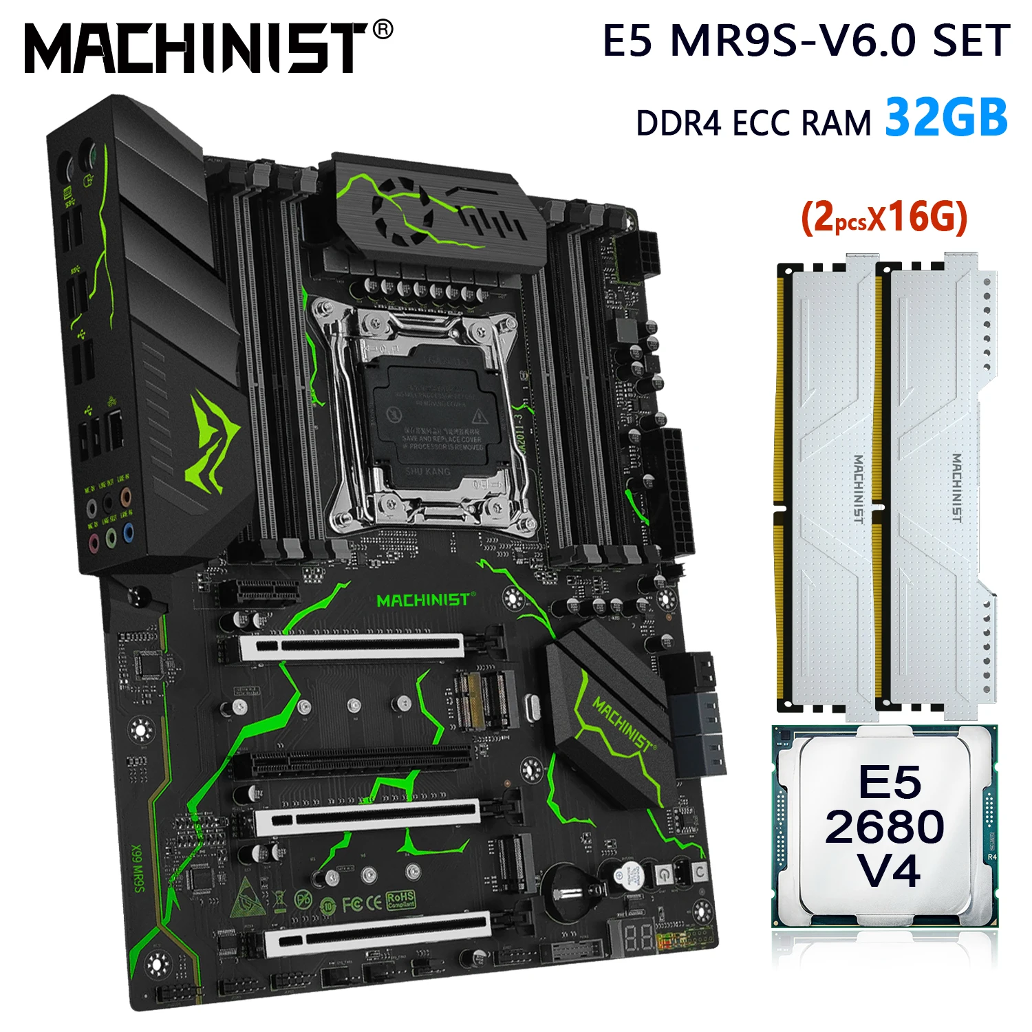 Machinist X99 Set Scheda Madre Lga 2011-3 Kit Xeon E5 2680 V4 Processore Cpu 32Gb(2*16G) Ddr4 Ecc Ram Memory Support Ssd M.2 Atx