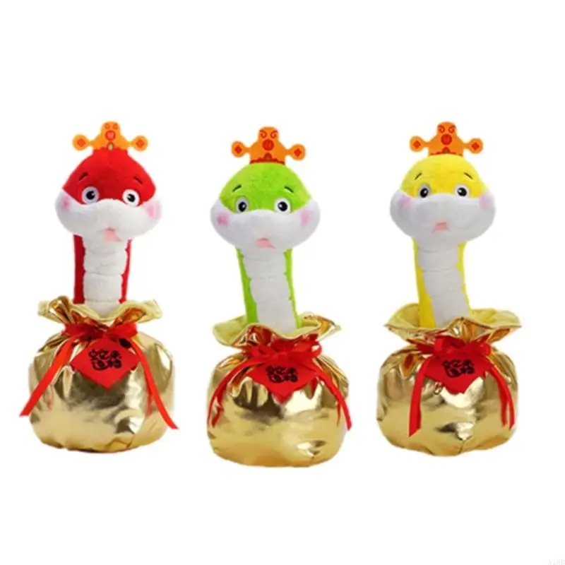 N1HB Cartoon Snake Stuffed Animals Musical Toy Spring Festival Chinese New Year