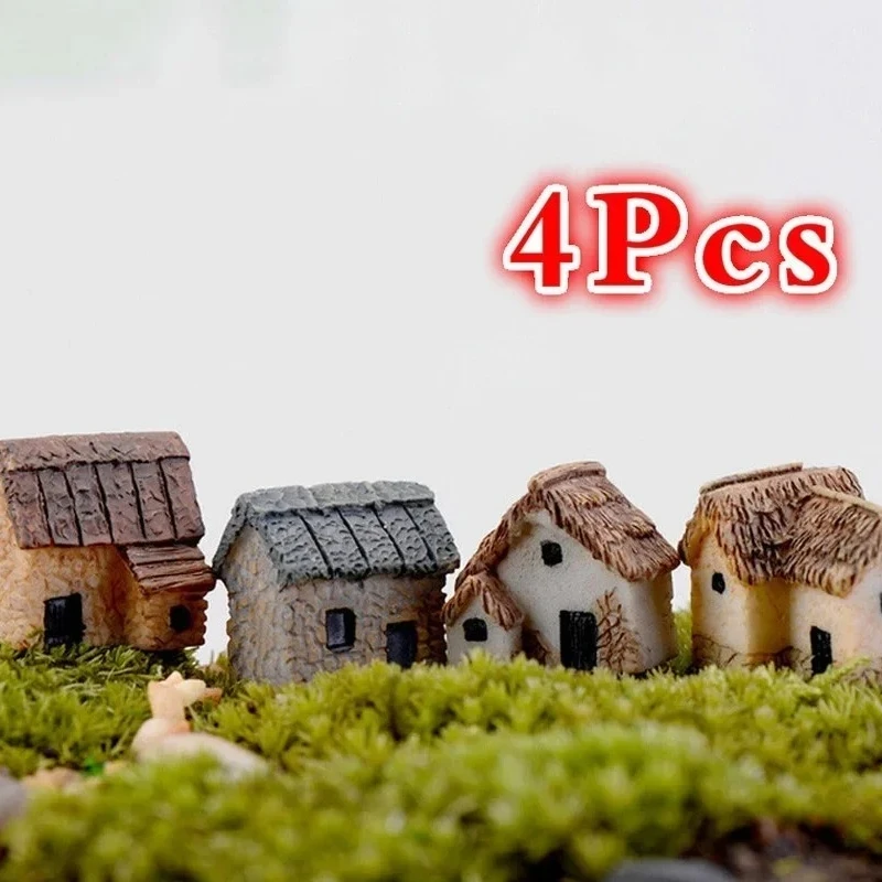 4Pcs Mini Doll House Resin Craft Creative Design Fairy Garden Figurine Decorative Cartoon Animal Building Statue Garden Ornament