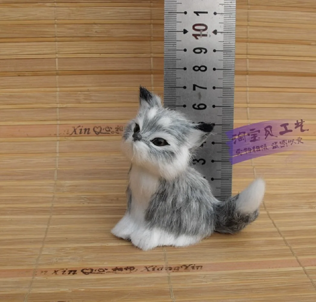 

small cute simulation sitting fox toy plastic&fur mini gray fox doll gift about 7x4x7cm