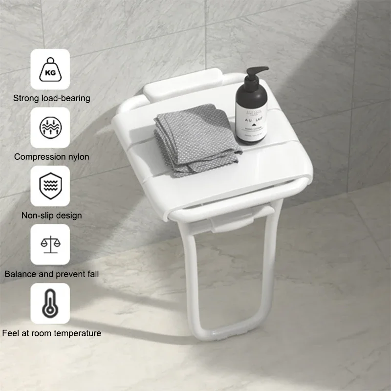 Bathroom Folding Stool Bathroom Elderly Shower Accessible Safety Chair Toilet Shower Hanging Upholstered Non-Slip Chair 3
