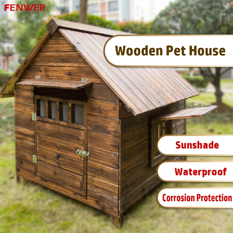 Outdoor Wooden Dog House Waterproof And Sunscreen Pet Kennel Carbonized