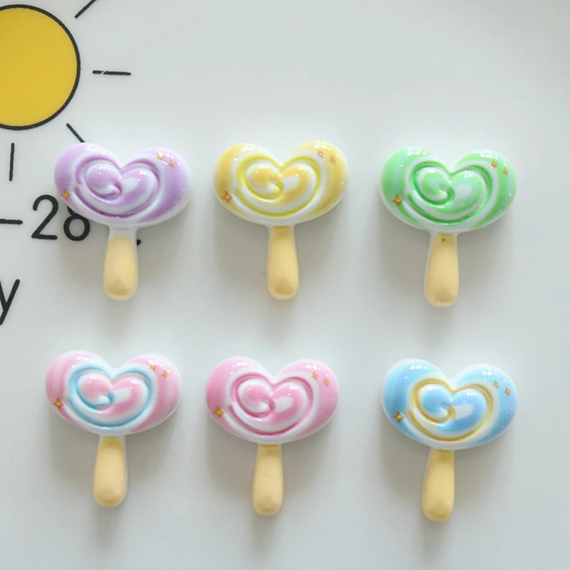 

10 Pcs New Cute Bright Surface Cartoon Heart-Shaped Lollipop Resin Scrapbook Diy Jewelry Wedding Hairpin Decorate Accessories
