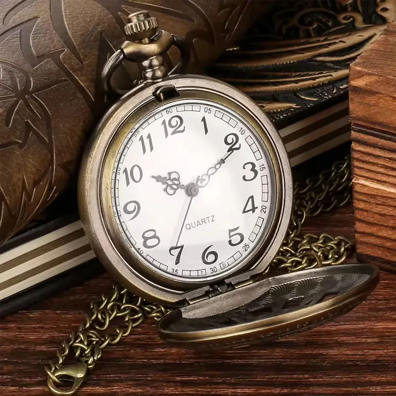 Antique Steampunk Bronze Hollow Gear Movement Quartz Pocket Watch Pendant Gift With Chain Boys Men