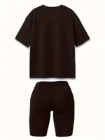 Ensemble deux pièces à imprimé cœur, t-shirt et short décontractés à manches courtes et col rond, tenues 2 pièces pour l'été et le printemps, vêtements pour femmes 2