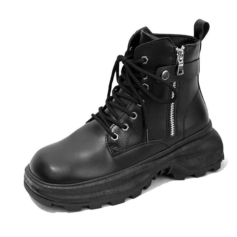 New Men's Winter High Top Casual Work Boots Thick Bottom Non Slip Business Casual Leather Boots Army Boots Zapatos Hombre