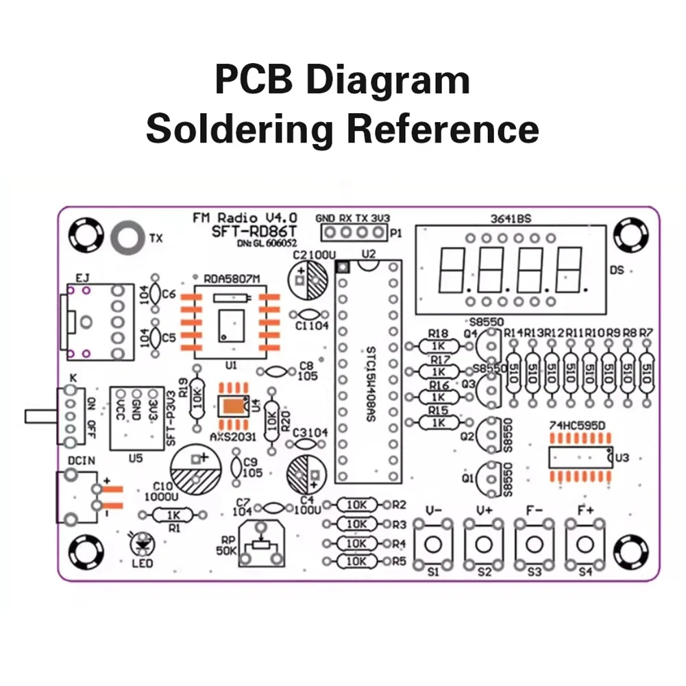 CJSD-초보자를 위한 전자 DIY 키트 FM 라디오용 조정 가능한 주파수 87.5-108Mhz Mhz 연습 프로젝트 보드 RDA5807M 모드