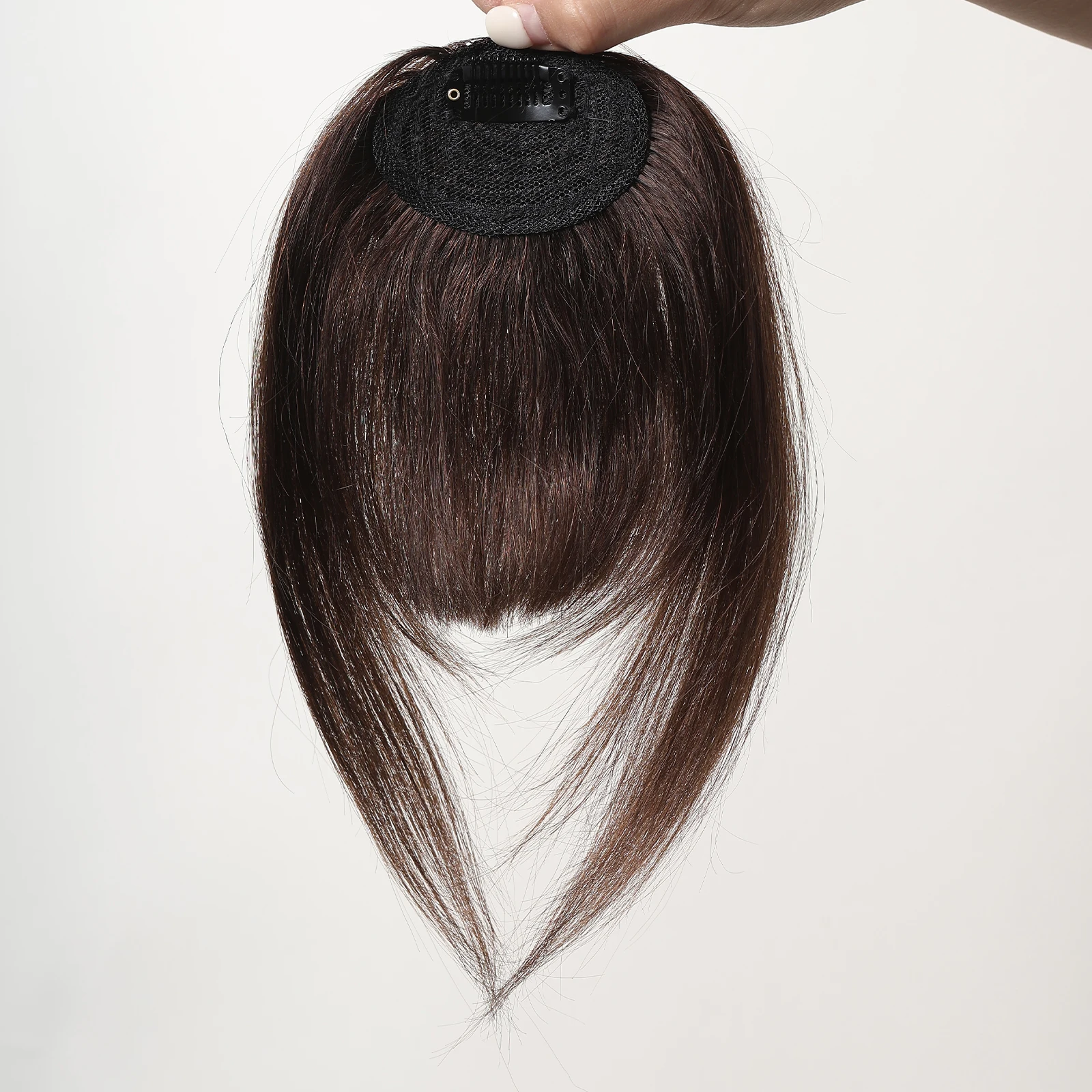 Hair Clip in Bangs 100% Human Hair Extention Natural Dark Brown French Bang Flat Neat Fake Thick Hairpieces Bang for Women Daily
